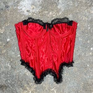 Red Satin Black Lace Corset